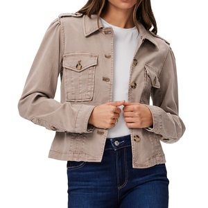 Paige Pacey tailored pleated shoulder jacket in vintage moss taupe
